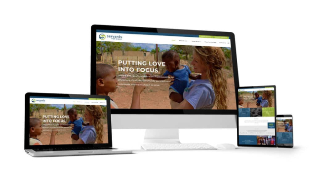 servants for sight web design displayed on desktop, laptop, smart phone, and tablet